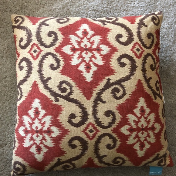 Red Brown & Beige Ikat Patterned Throw Pillow - Picture 2 of 4